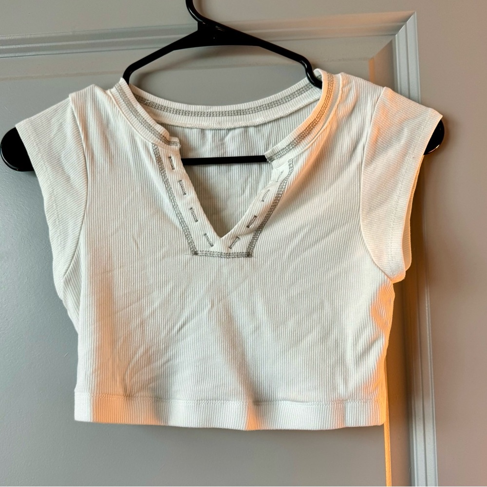 Cream Cropped T-Shirt from Shein